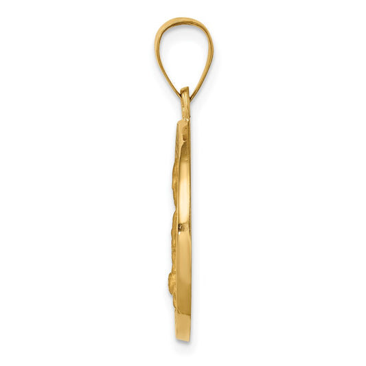 14K Polished and Satin Hollow St. Kateri Medal Round Pendant