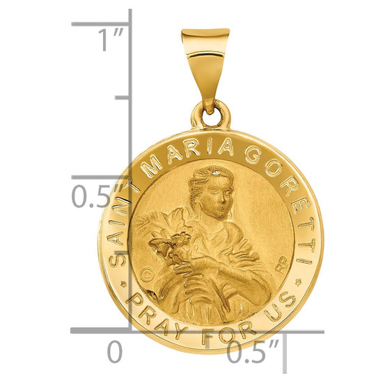 14K Polished and Satin Hollow St. Maria Goretti Medal Round Pendant