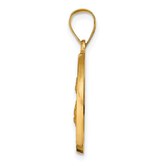 14K Polished  and  Satin Hollow Spanish Santa Lucia Medal Round Pendant
