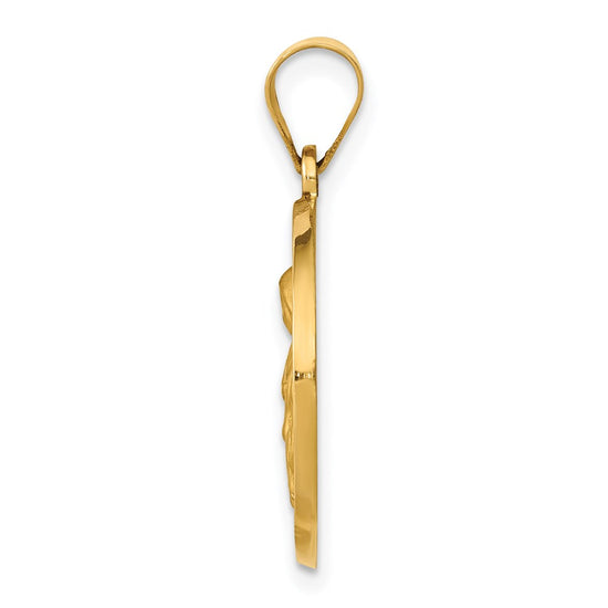 14K Polished and Satin Hollow St. Rita Medal Round Pendant