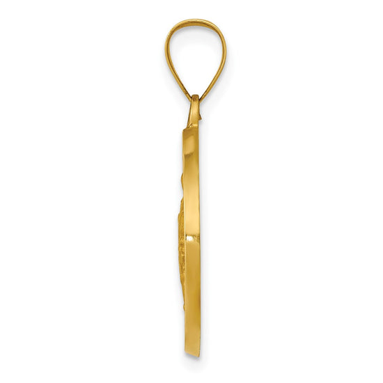 14K Polished and Satin Hollow St. Rocco Medal Round Pendant