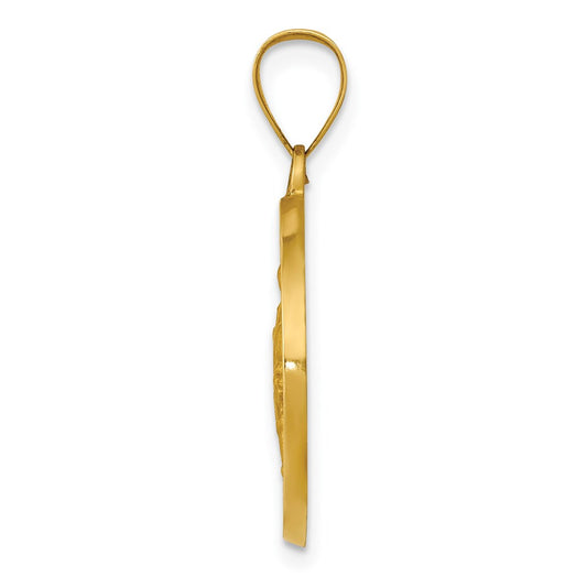 14K Polished and Satin Hollow St. Rocco Medal Round Pendant