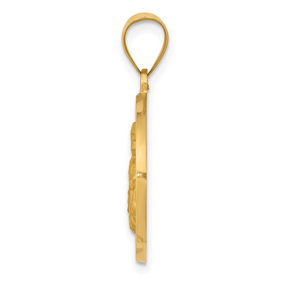 14K Polished and Satin Hollow St. Thomas More Medal Round Pendant
