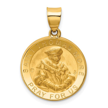 14K Polished and Satin Hollow St. Thomas More Medal Round Pendant
