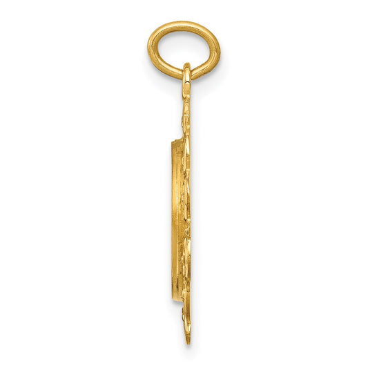 14k Polished and Satin Hollow Spanish Mi Primera Comunion Medal Round Pendant