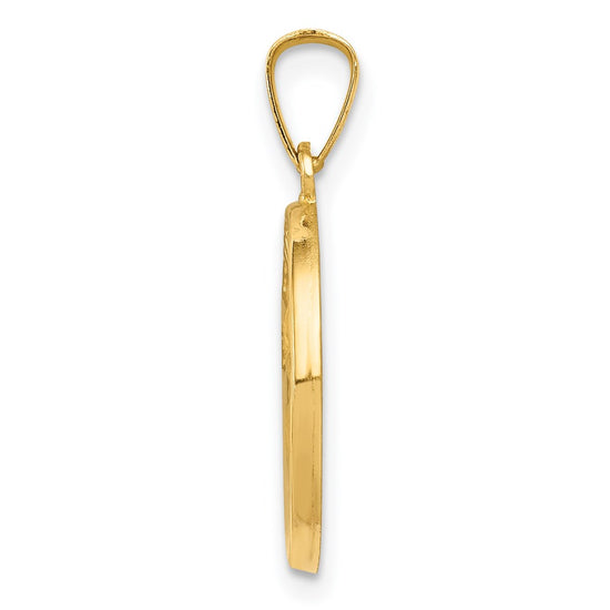 14k Polished and Satin Hollow Spanish Mi Primera Comunion Medal Round Pendant