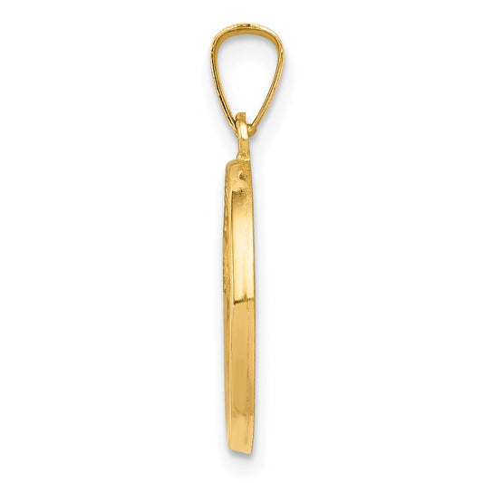 14k Polished and Satin Hollow Spanish Mi Primera Comunion Medal Round Pendant