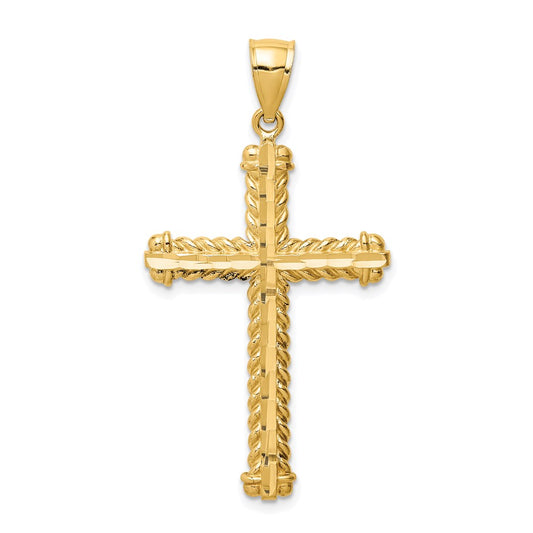 14K Large Diamond-cut Cross Pendant