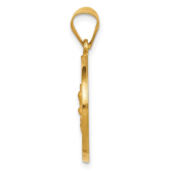 14K Polished and Satin Hollow Spanish Perpetuo Socorro Round Medal Pendant