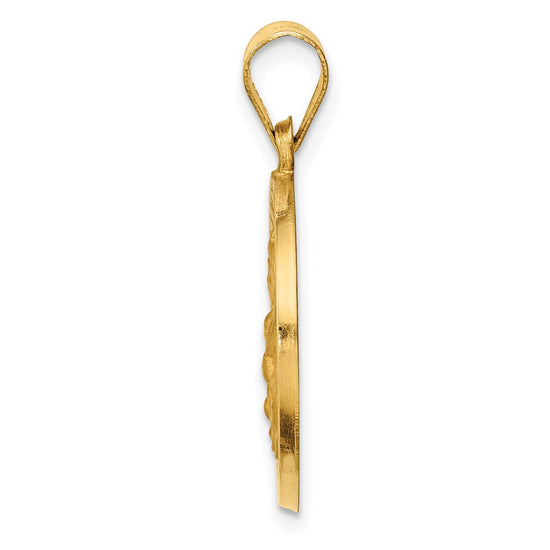 14k Polished and Satin Hollow Round St. Edmund Medal Pendant