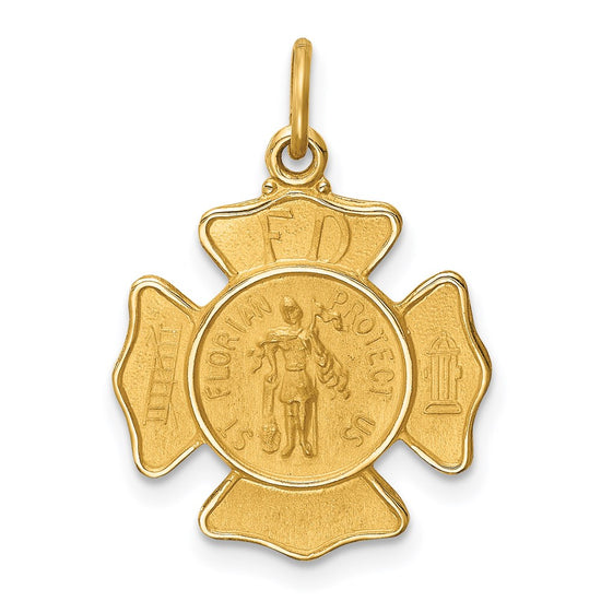 14k Polished and Satin Solid Small St. Florian Fire Dept. Badge Medal Charm