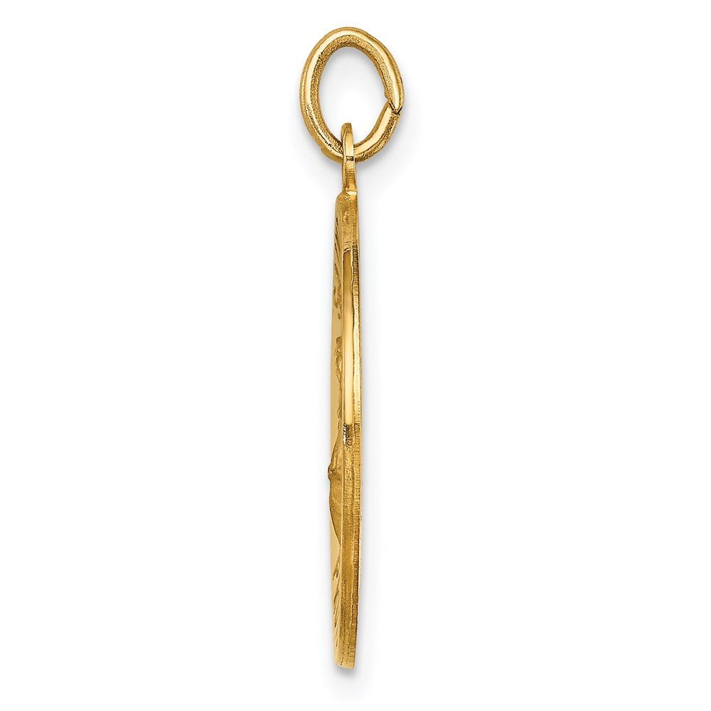 14k Polished and Satin Solid Medium St. Florian Medal Round Pendant