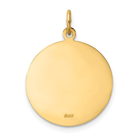 14k Polished and Satin Solid Medium St. Florian Medal Round Pendant