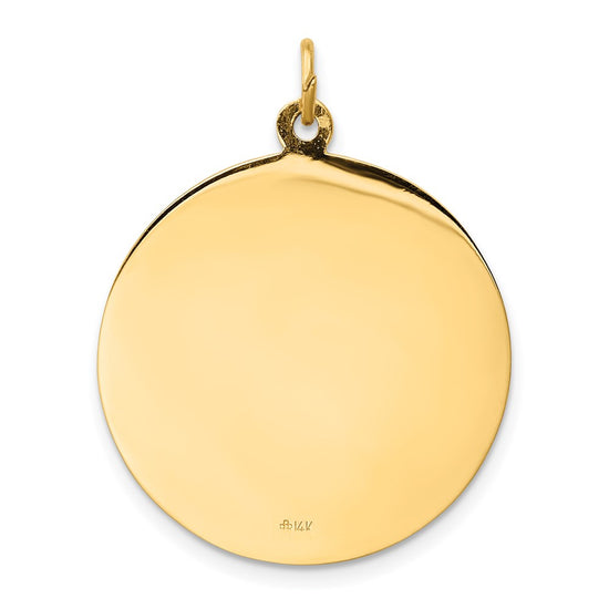 14k Polished and Satin Solid Large St. Michael Medal Round Pendant