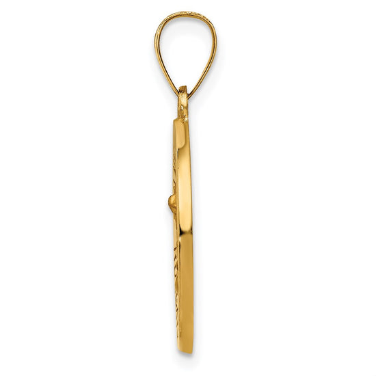 14k Polished and Satin Hollow Spanish San Miguel Medal Round Pendant
