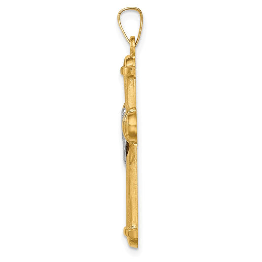 14k Two-tone Hollow Polished Draped Cross