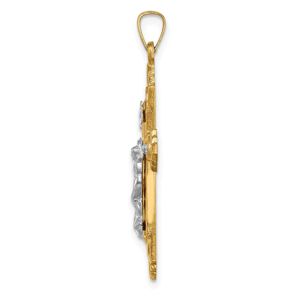 14k Two-tone Hollow Polished Fleur de Lis Crucifix Pendant