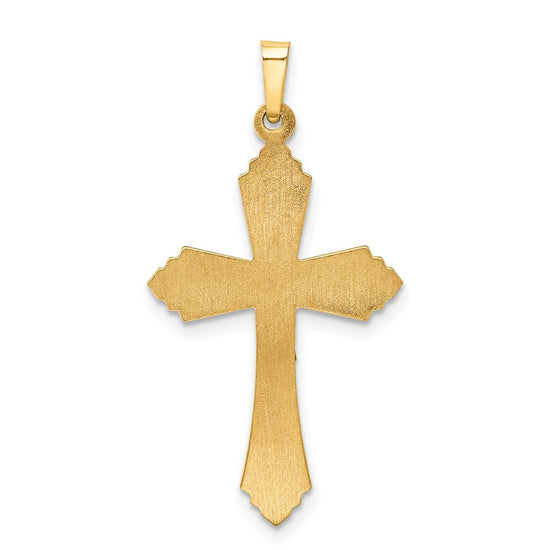14k Two-tone Hollow Polished Fleur de Lis Crucifix Pendant