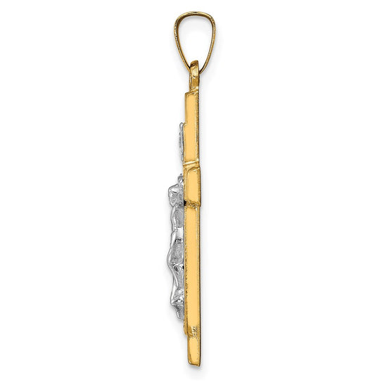 14k Two-tone Hollow Polished Textured Latin Crucifix