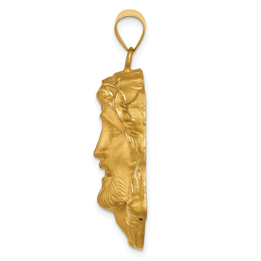 14k Hollow Polished and Satin Large Jesus Medal