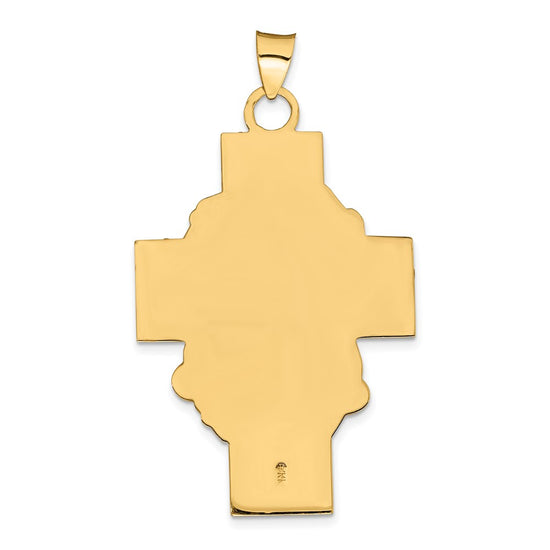 14k Hollow Polished and Satin Jesus Cross Medal Pendant