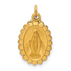 14k Polished and Satin Solid Small Miraculous Medal Scalloped Edge Oval Pendant