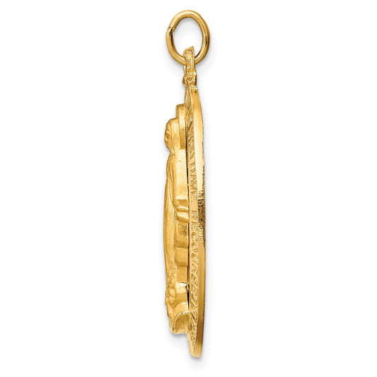 14k Polished and Satin Solid Large Miraculous Medal Oval Pendant