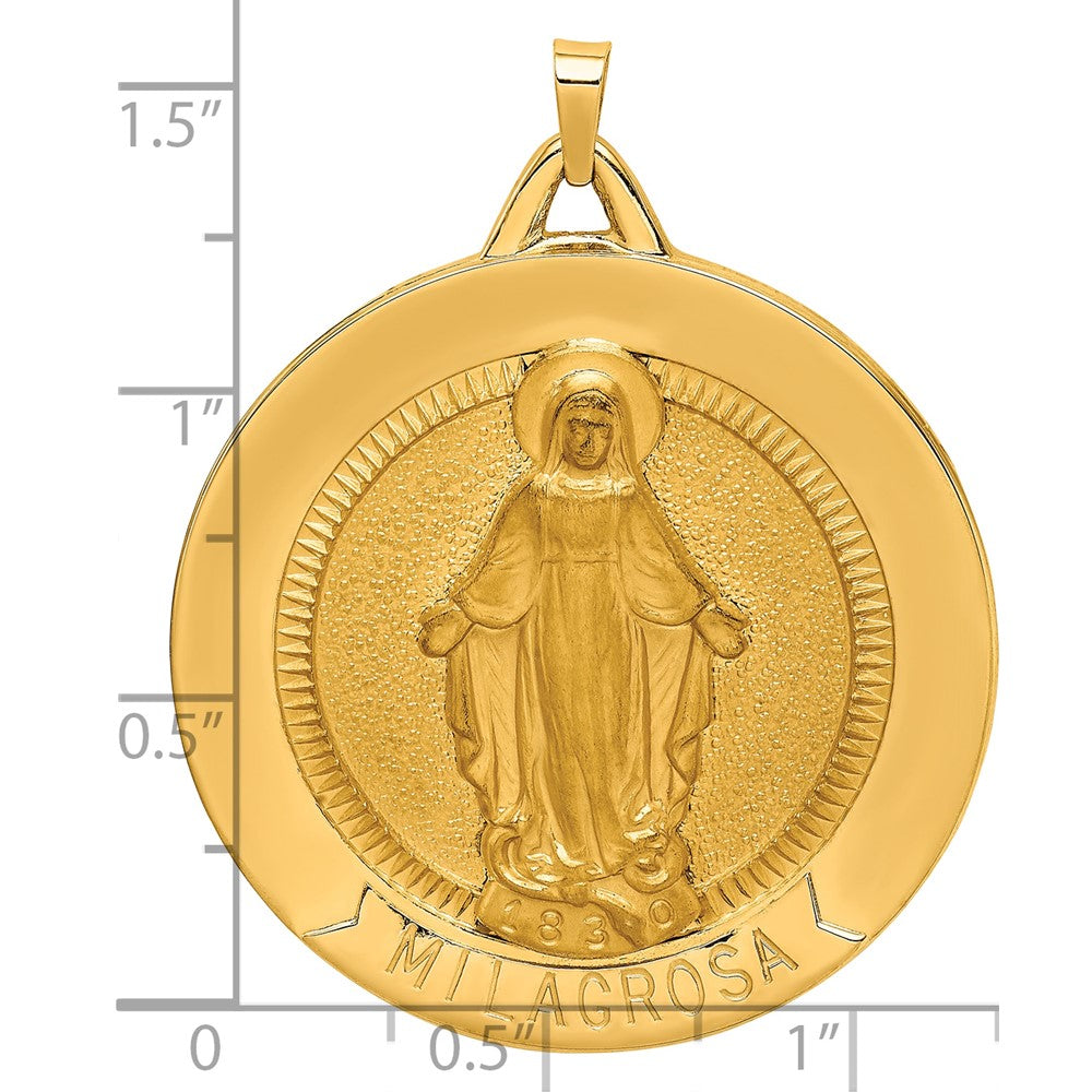 14k Polished and Satin Solid Extra Large Spanish Milagrosa Medal Round Pendant