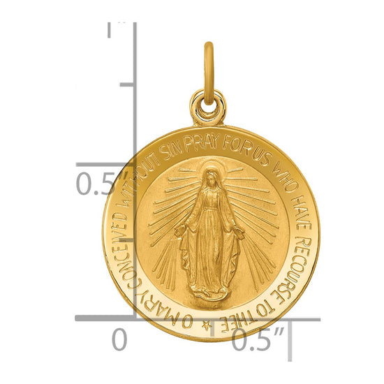 14k Polished and Satin Solid Small Miraculous Medal Round Pendant
