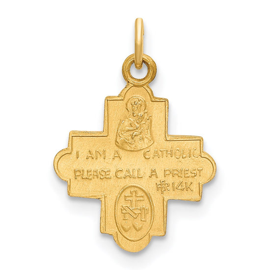 14k Satin Solid Small 4-Way Medal Charm