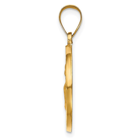 14k Polished and Satin Round Hollow St. Augustine Medal Pendant