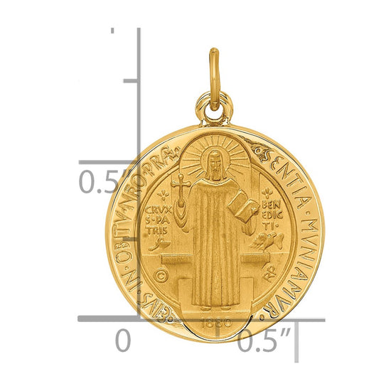 14k Polished and Satin Solid Round Reversible St. Benedict Medal Pendant