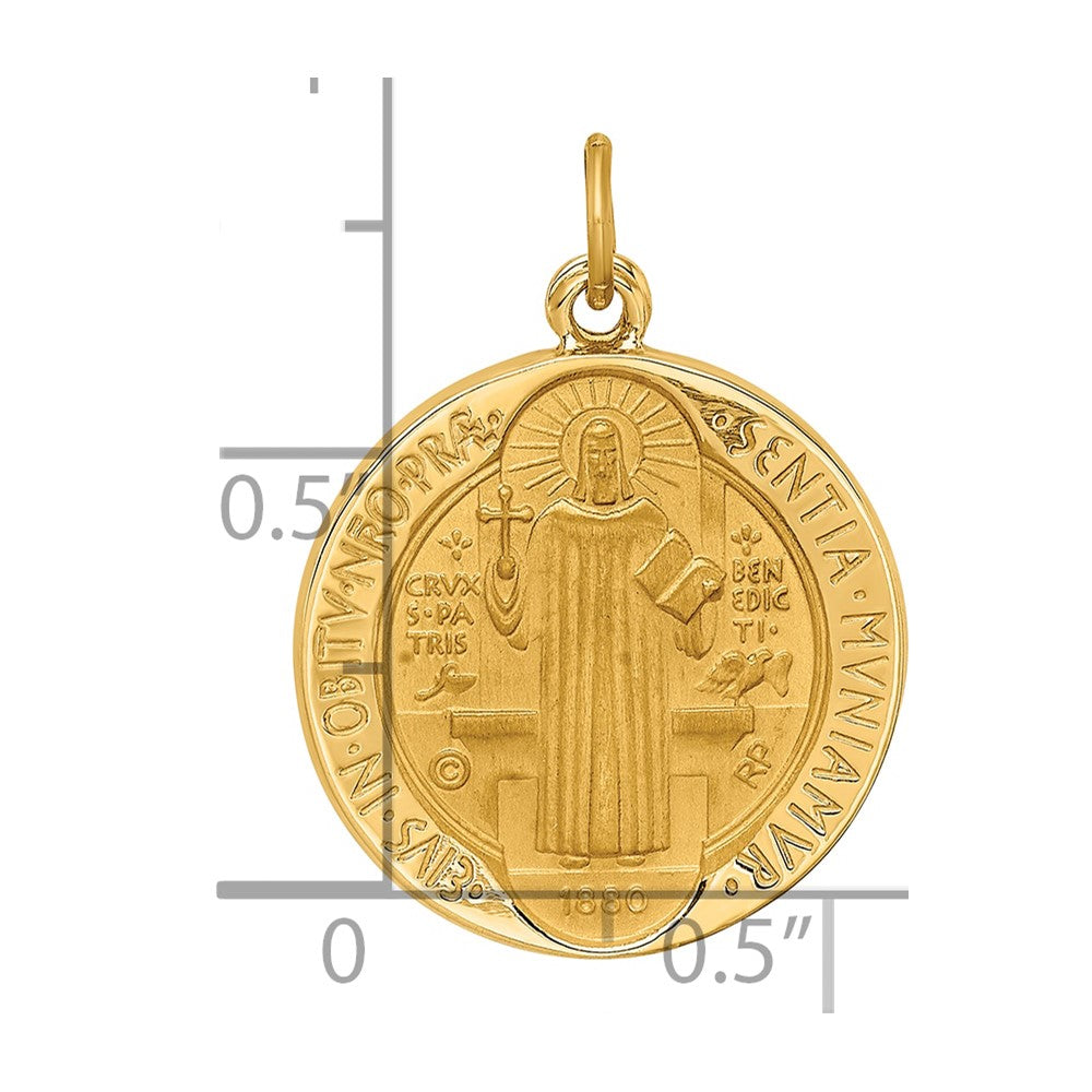 14k Polished and Satin Solid Round Reversible St. Benedict Medal Pendant