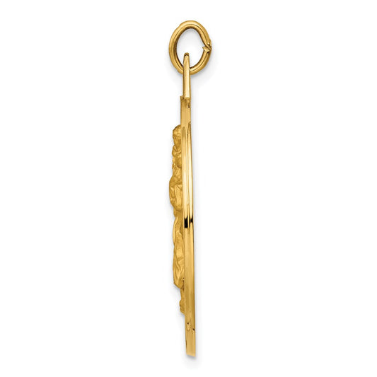 14k Polished and Satin Solid Cut-out St. Christopher Medal Round Pendant