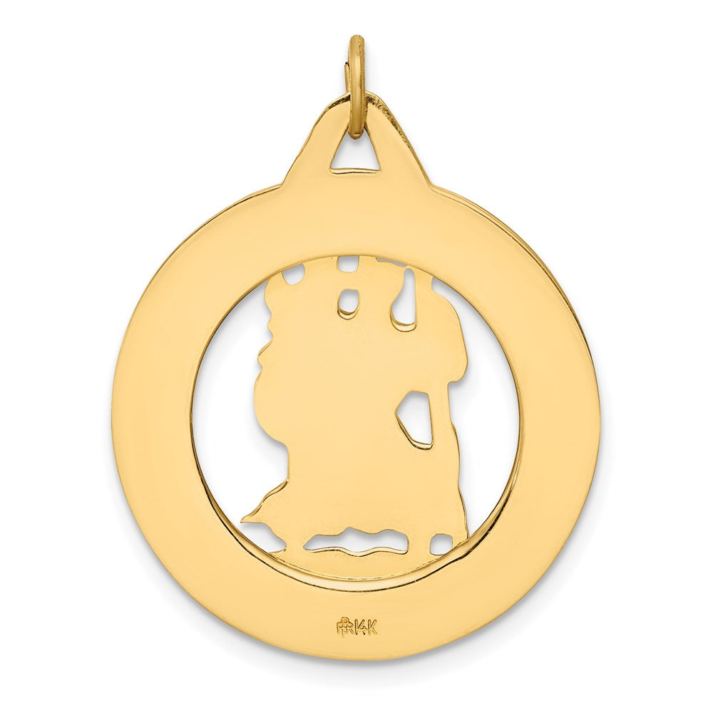 14k Polished and Satin Solid Cut-out St. Christopher Medal Round Pendant