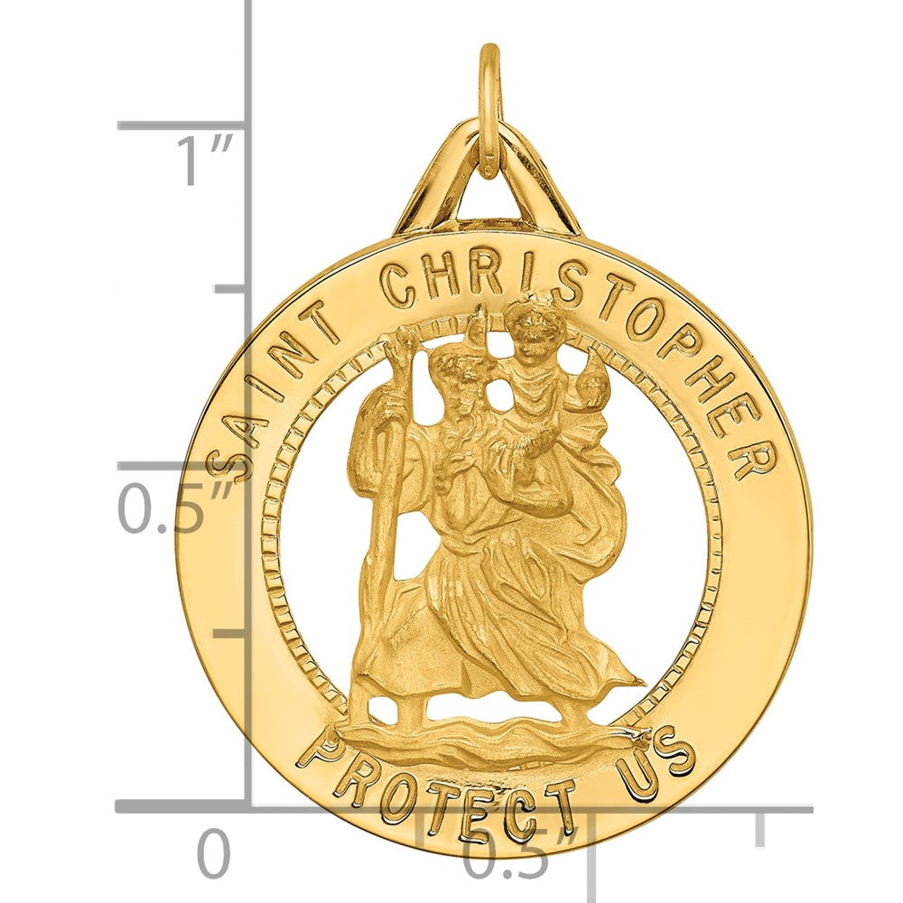 14k Polished and Satin Solid Cut-out St. Christopher Medal Round Pendant