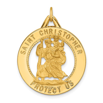 14k Polished and Satin Solid Cut-out St. Christopher Medal Round Pendant