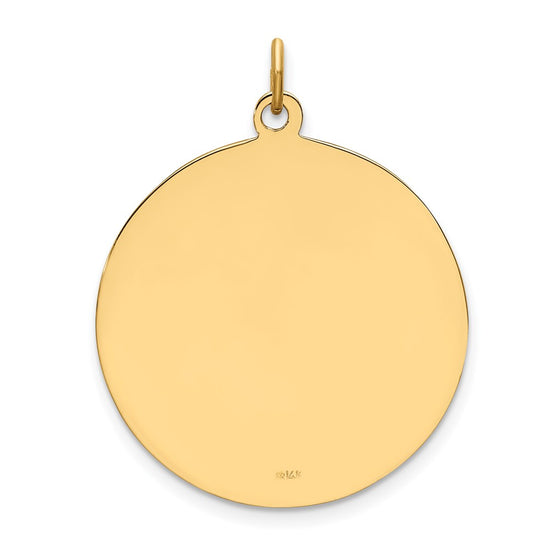 14k Polished and Satin Solid Medium Round Disc St. Christopher Medal Pendant