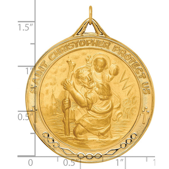 14k Polished and Satin Solid Extra Large St. Christopher Medal Round Pendant