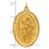 14K Polished and Satin Solid Beaded Edge St. Christopher Medal Oval Pendant