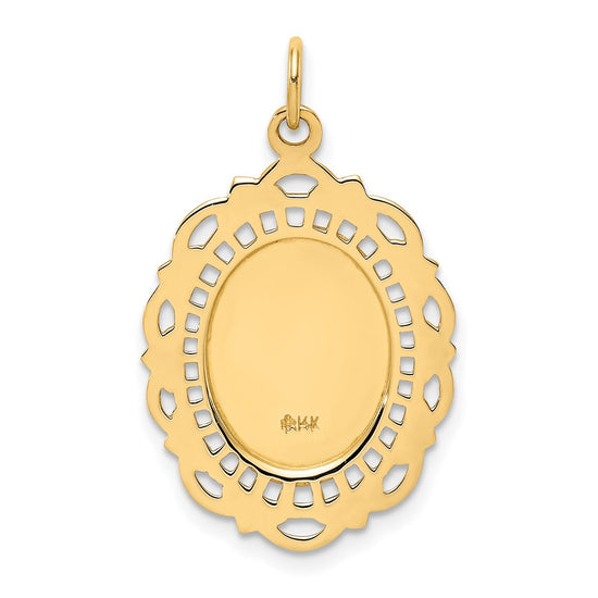 14k Polished and Satin Solid Medium Fancy Pierced Oval St. Christopher Medal Pendant