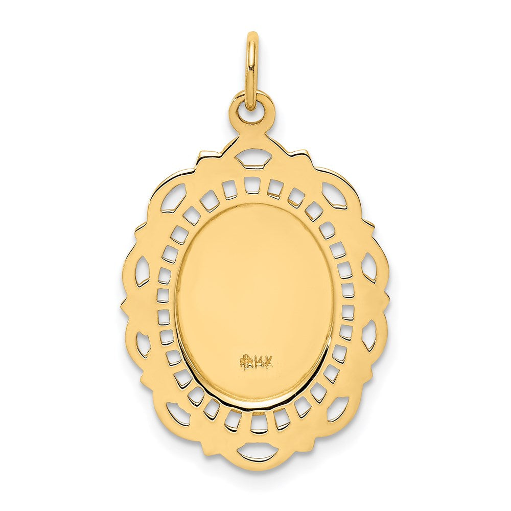 14k Polished and Satin Solid Medium Fancy Pierced Oval St. Christopher Medal Pendant