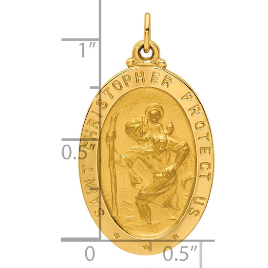 14k Polished and Satin Solid Medium St. Christopher Medal Oval Pendant