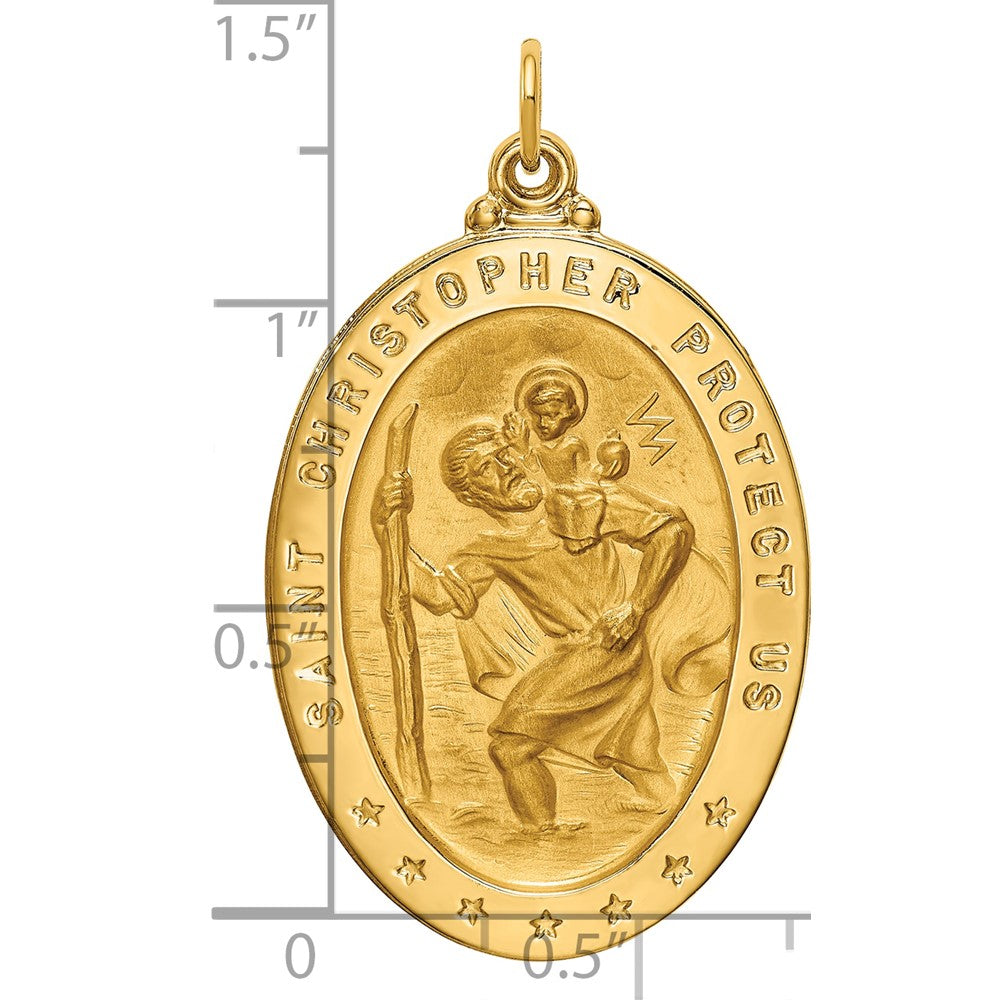 14k Polished and Satin Solid Large St. Christopher Medal Oval Pendant