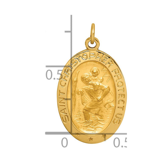 14k Polished and Satin Small Oval St. Christopher Medal Charm
