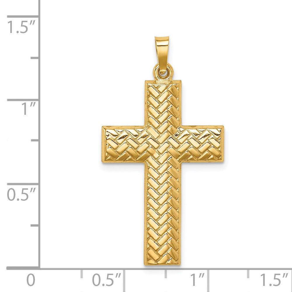 14k Hollow Polished Basketweave Design Latin Cross Pendant