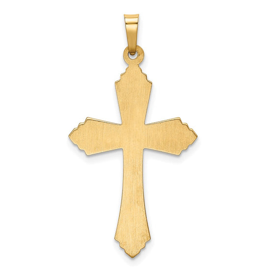 14k Hollow Polished Fleur de Lis Cross Pendant