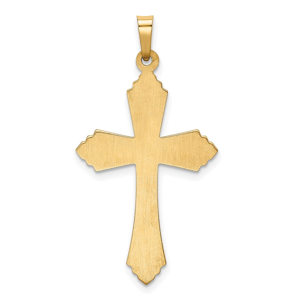 14k Hollow Polished Fleur de Lis Cross Pendant