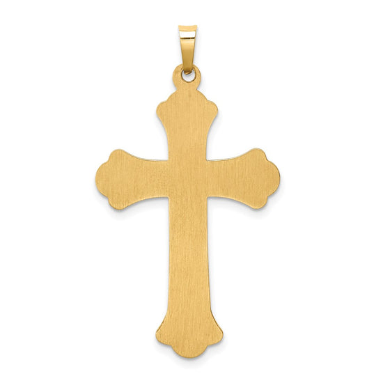 14k Hollow Polished Woven Fleur de Lis Cross Pendant