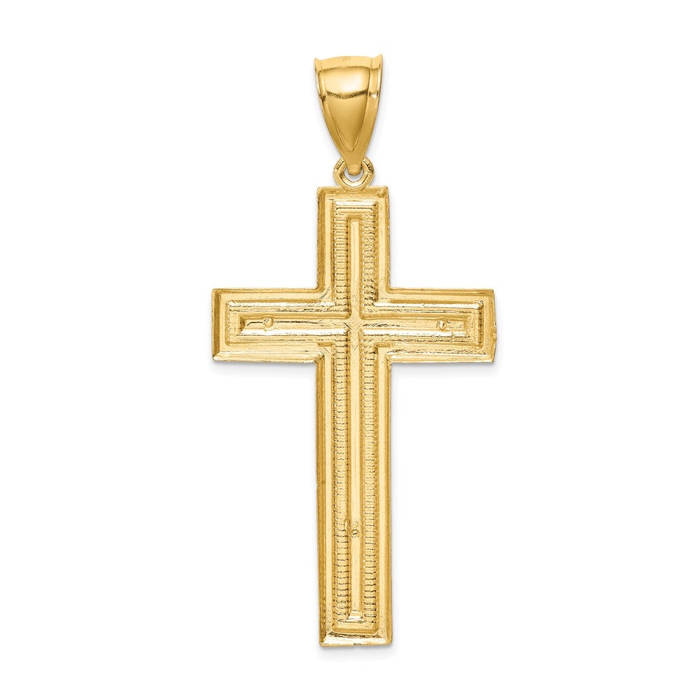 14K Large Diamond-cut Cross Pendant
